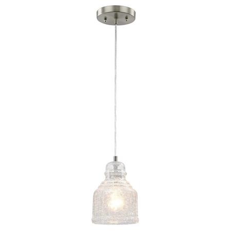 WESTINGHOUSE One-Light Indoor Mini Pendant Brushed Nkl, Clear Crackle Glass 6309200
